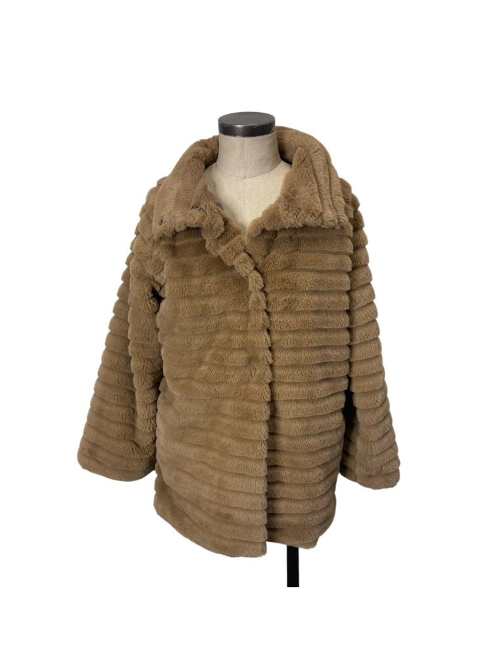 CARMEN Carmen Marc Valvo Faux Fur Coat Jacket Medium Camel Tan Wide Rib